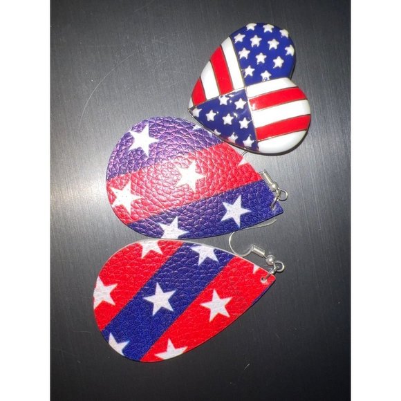 Star Spangle Banner Earrings & Enamel Pin Set - Picture 5 of 9